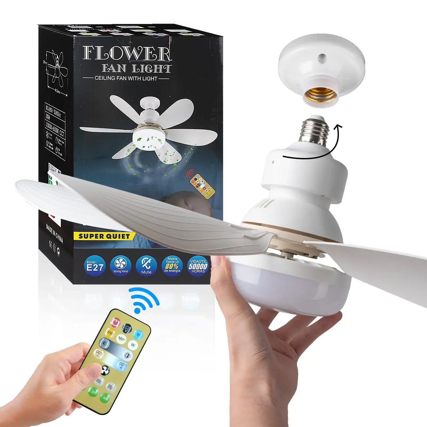 LED 40W ventilatore da soffitto luce E27 con telecomando per dimmerazione, adatto per soggiorno, studio, uso domestico, 85-265V