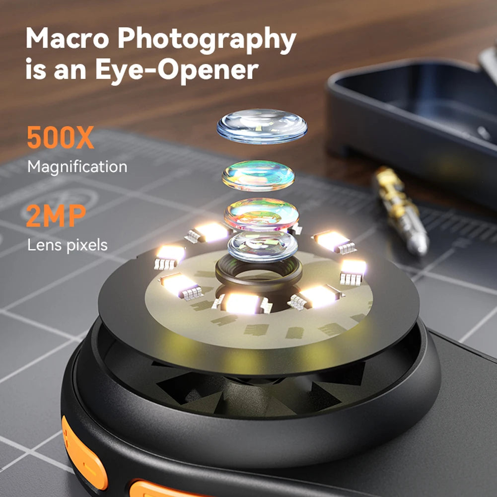 MICROSCOPIO PORTATILE 500X HD r 2 pollici IPS schermo portatile microscopio fotocamera con 8 LED luce