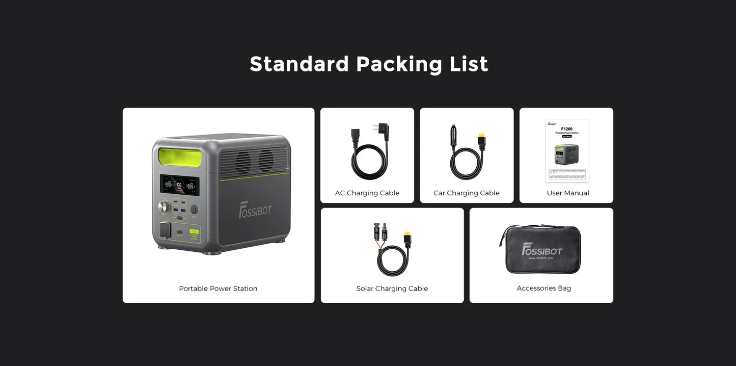 Centrale elettrica portatile leggera Fossibot F1200, batteria LiFePO4 da 1024 Wh, generatore solare da 1200 W, backup domestico, campeggio all'aperto, alimentazione mobile