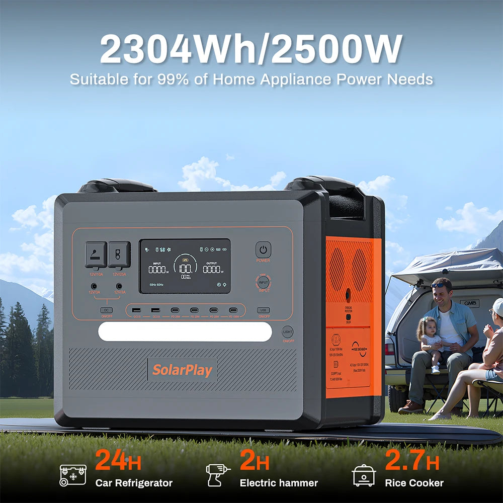 SOLARPLAY Portable Power Station 2500W/2300Wh Solar Generator with 4 AC Outlets (4800W Peak) Large Capacity Emergency Power