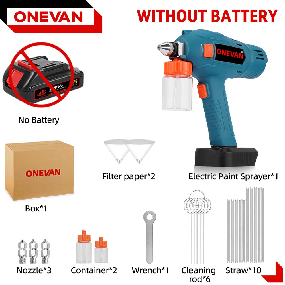 ONEVAN 100ML Pistola a spruzzo elettrica senza fili spruzzatore di vernice ricaricabile auto mobili in acciaio utensili elettrici per 21 v 18 v batteria