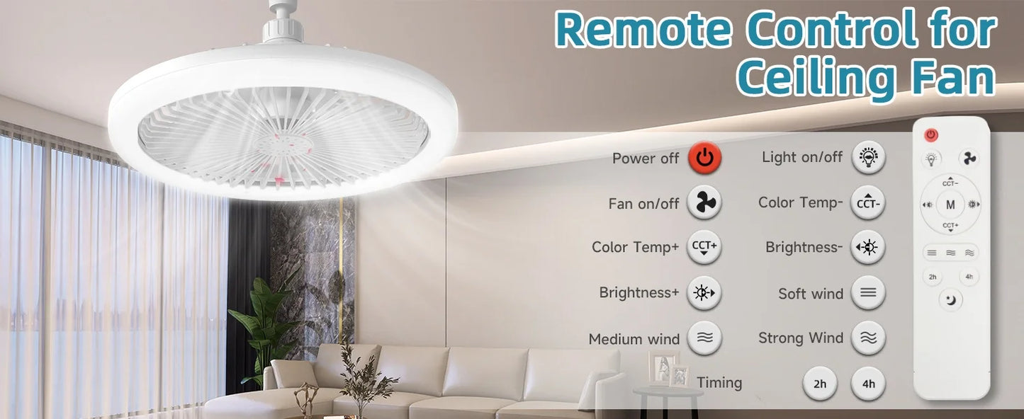 IRALAN Moderno ventilatore a soffitto con luce LED Fan Light E27 Screw Fan Light Remote Control Light Fan Ceiling Room decorazione