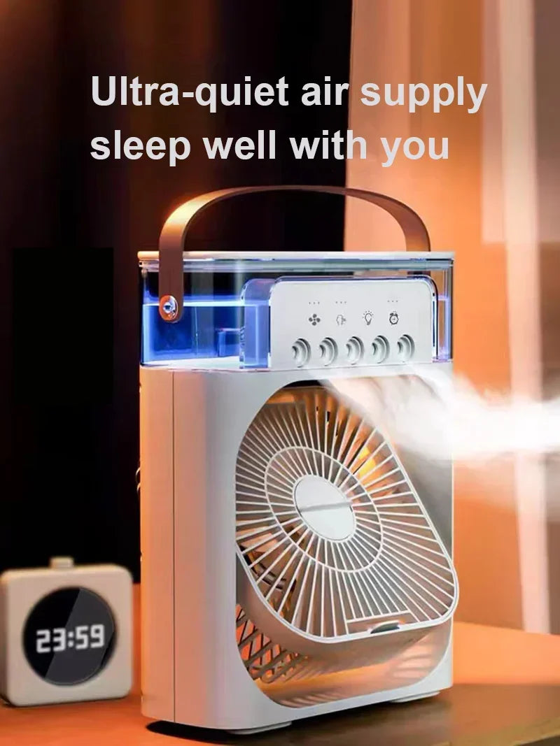 NUOVO Umidificatore portatile Ventilatore Condizionatori d'aria USB Ventilatore elettrico LED notte luce acqua nebbia divertimento 3 in 1 Umidificatore del dispositivo di raffreddamento dell'aria