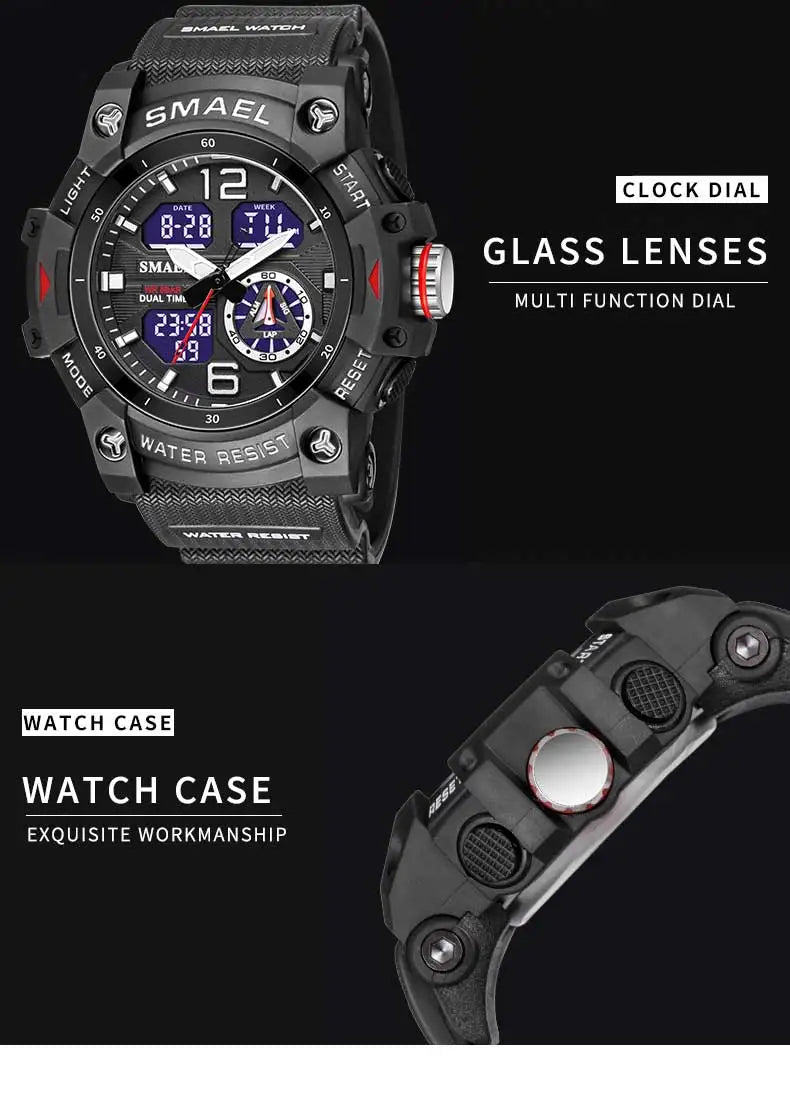 SMAEL Sport Watch Orologio da polso militare per gli uomini Allarme cronometro LED digitale luce posteriore Dual Time Display impermeabile Watch Men 8007