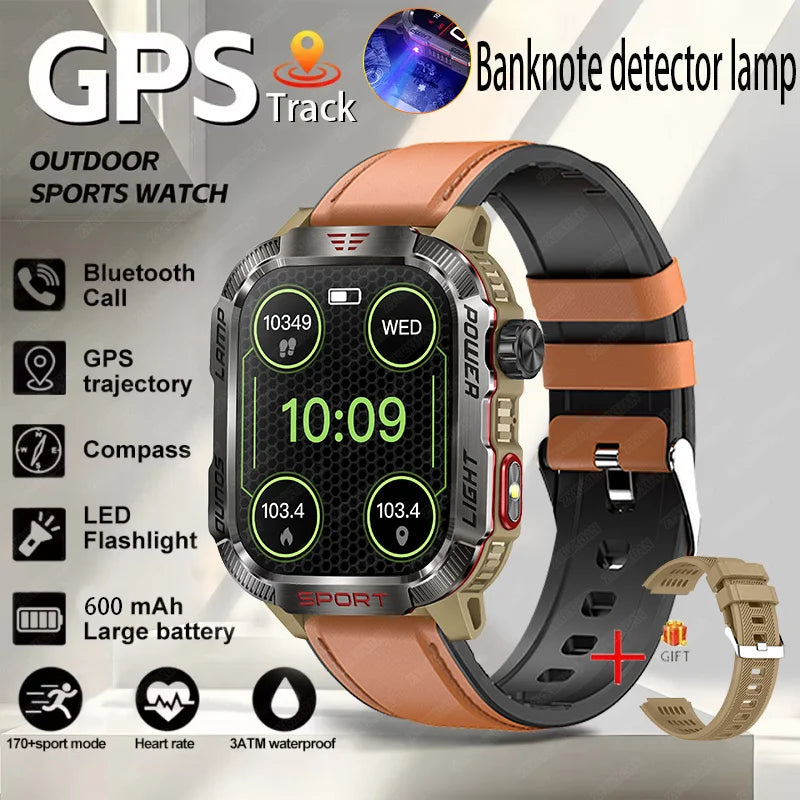 Nuovo per Huawei Xiaomi Militare GPS Smart Watch Uomini Torcia elettrica Bussola impermeabile all'aperto Sport Tracker Bluetooth Chiamata Smartwatch