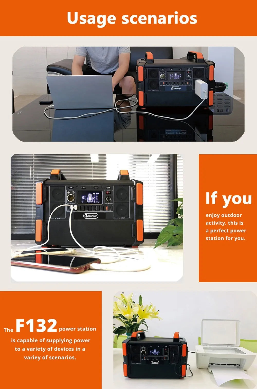 Flashfish F132 1000w centrale elettrica portatile, 1041.6Wh/327600mAh LiFePo4 batteria solare generatore, uscita CA 230 V, 19 uscite