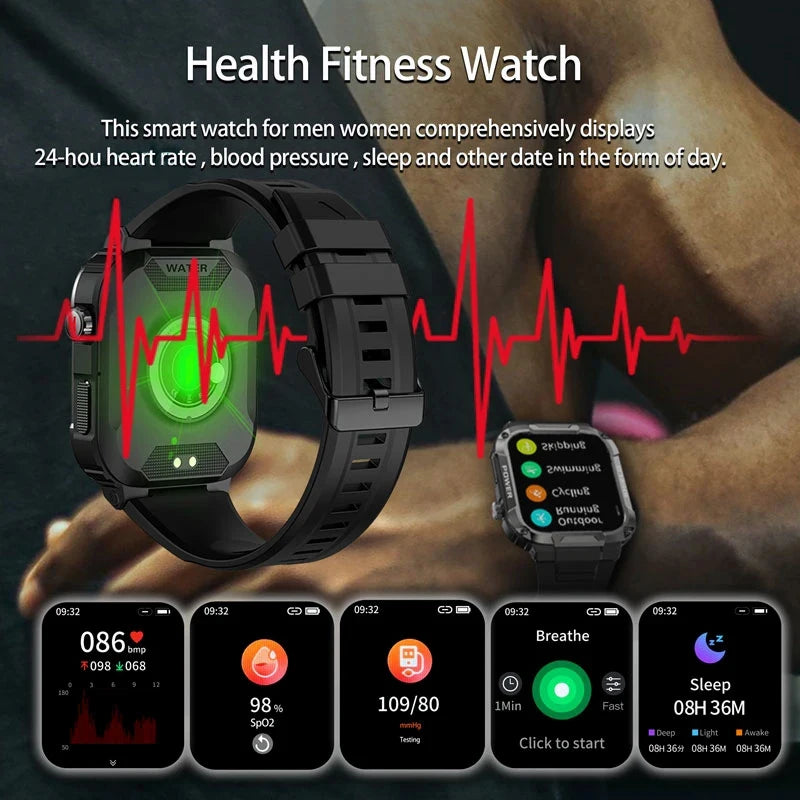 2025 Nuovo per Xiaomi Military Smart Watch Uomini impermeabili all'aperto Sport Fitness Tracker Monitor di salute 2.10" BT Call Smartwatch