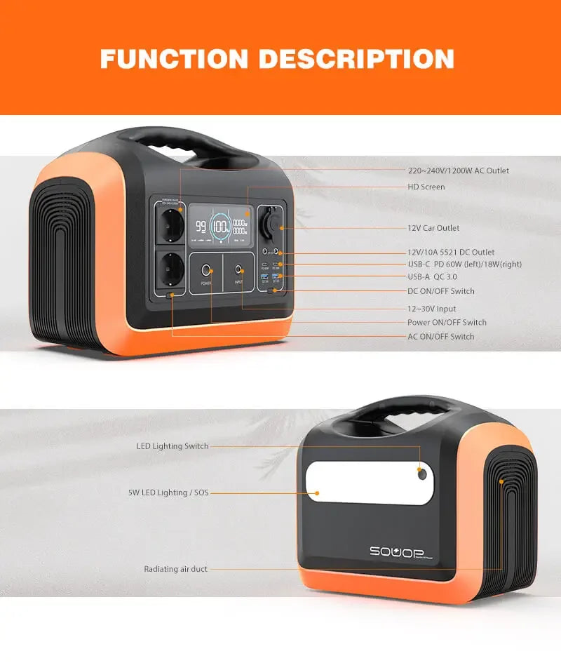 1200w charge backup powerstation lifepo4 battery energy system supply portable solar generator panel sets power station 1000w