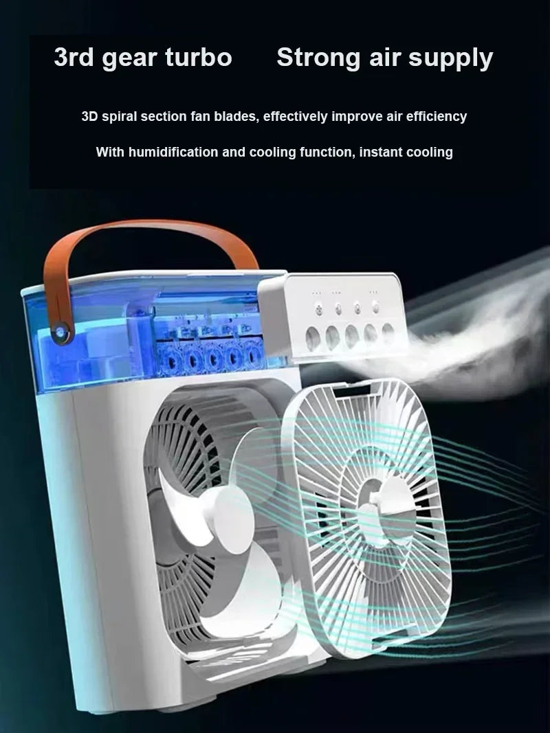 NUOVO Umidificatore portatile Ventilatore Condizionatori d'aria USB Ventilatore elettrico LED notte luce acqua nebbia divertimento 3 in 1 Umidificatore del dispositivo di raffreddamento dell'aria