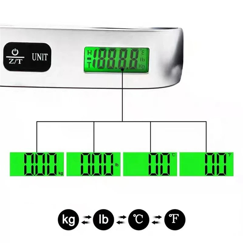 BILANCIA Scala portatile Display LCD digitale 110lb/ 50kg bagaglio elettronico appeso valigia viaggio pesi bagagli strumenti di equilibrio di peso