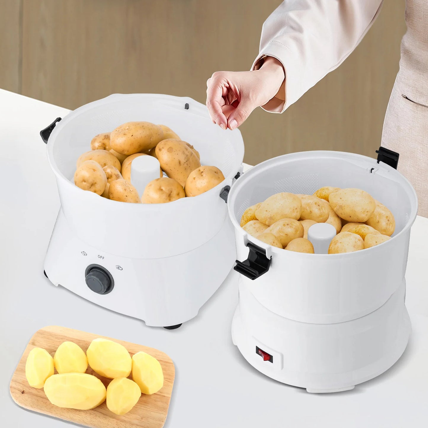 Potato Peeler Electric, Large Capacity Peeler with Stainless Steel Blades for Kitchens Restaurant Fast Food Shops