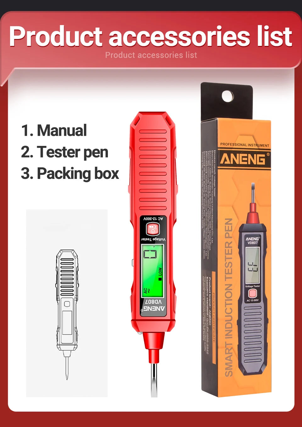 ANENG VD807 Una parola di induzione portatile 50/ 60Hz Smart Tester penna elettrica NCV sensore AC 12-300V senza contatto filo rivelatore strumenti