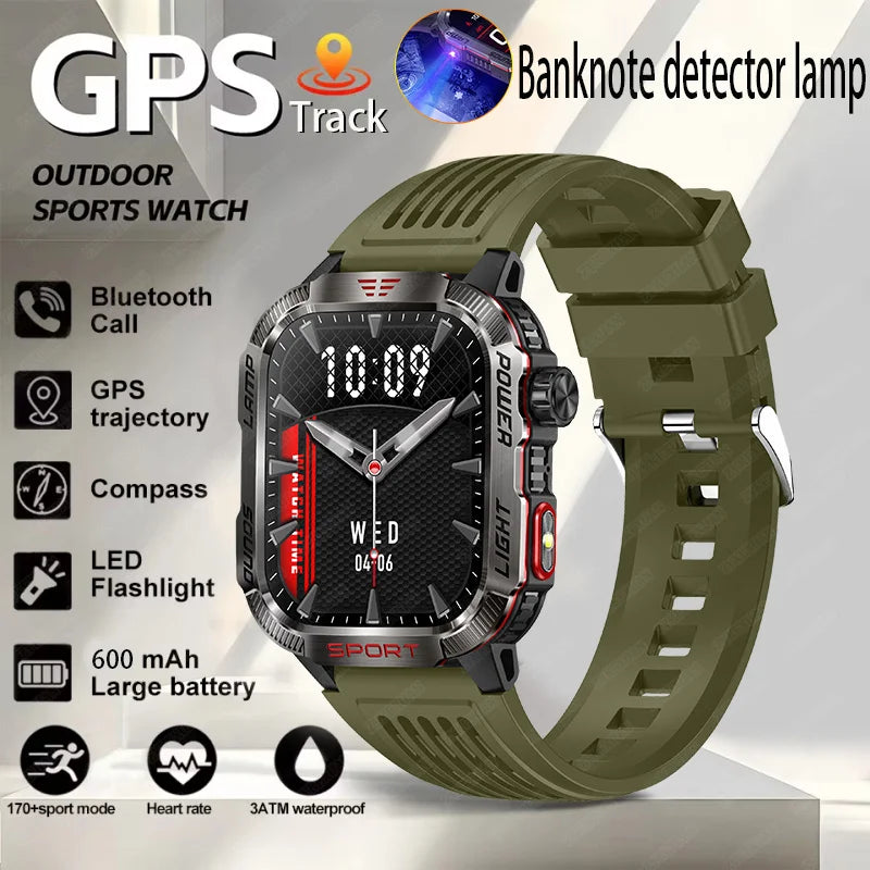 Nuovo per Huawei Xiaomi Militare GPS Smart Watch Uomini Torcia elettrica Bussola impermeabile all'aperto Sport Tracker Bluetooth Chiamata Smartwatch