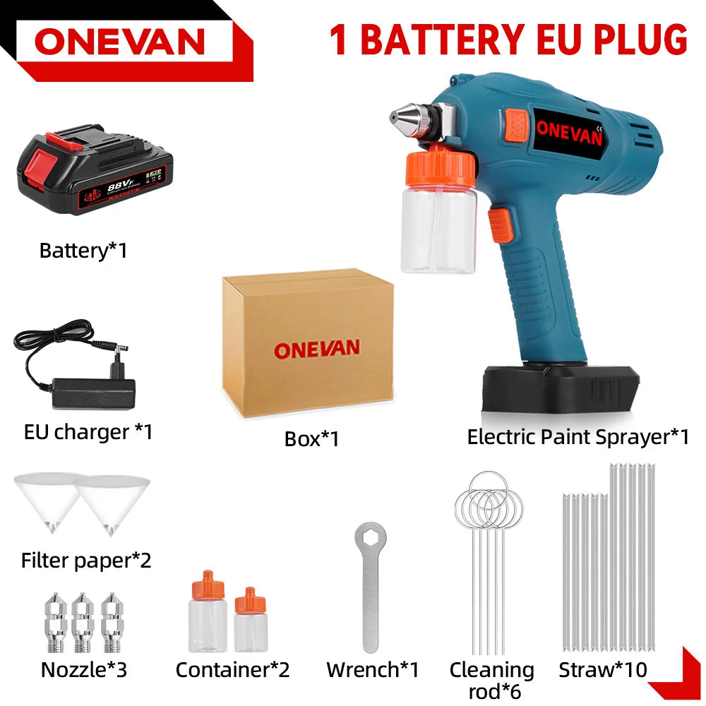 ONEVAN 100ML Pistola a spruzzo elettrica senza fili spruzzatore di vernice ricaricabile auto mobili in acciaio utensili elettrici per 21 v 18 v batteria