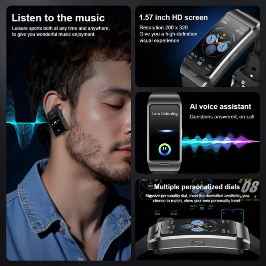 LIGE TWS 2 In 1 Uomini Donne Smart Watch ECG GPS Impermeabile Frequenza cardiaca Ossigeno Bluetooth Auricolare Fare Telefonate 2025 Nuovo