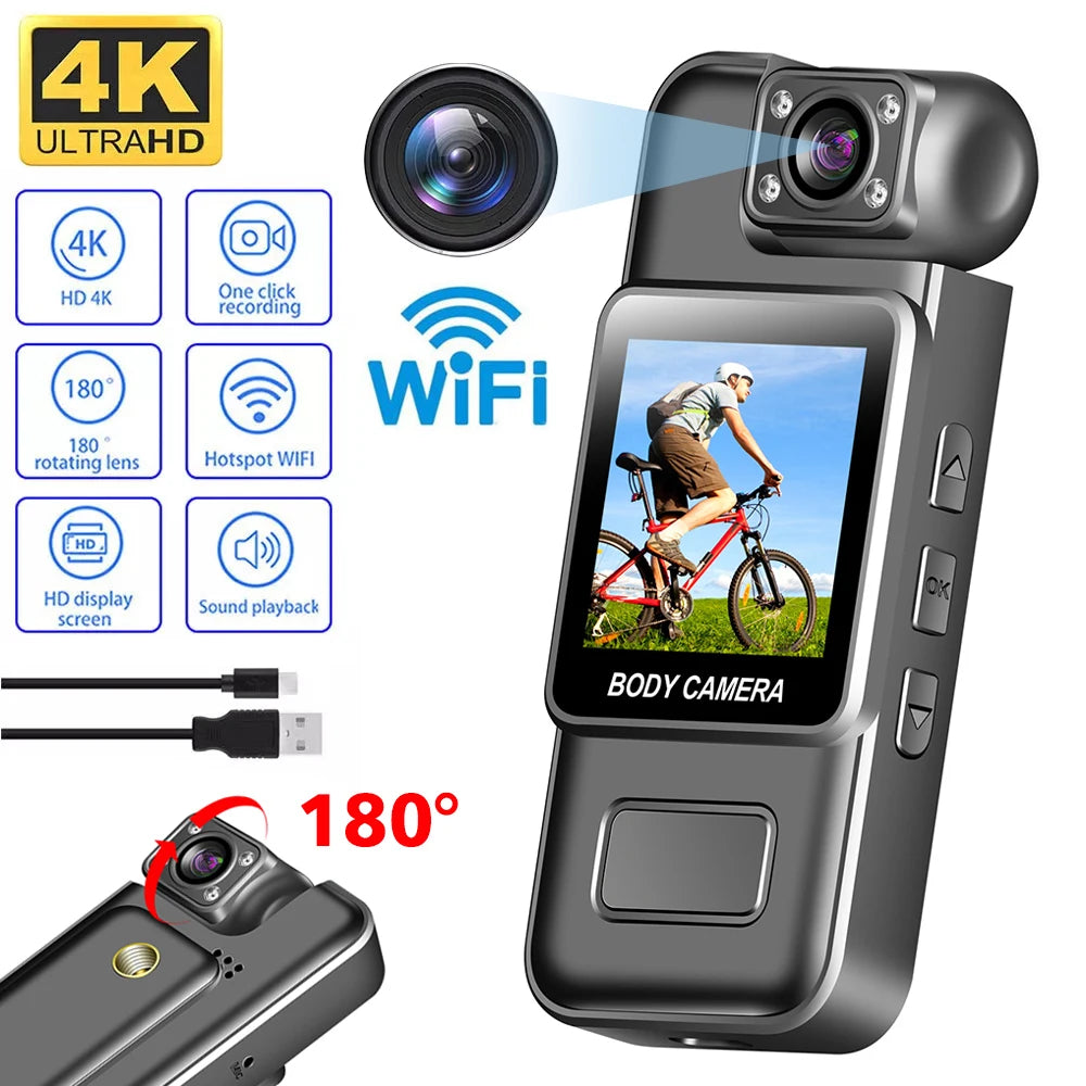 Ultra HD 4K WiFi Mini macchina fotografica portatile Registratore video digitale Polizia BodyCam Visione notturna a infrarossi Sport DV Camcorder 카메라