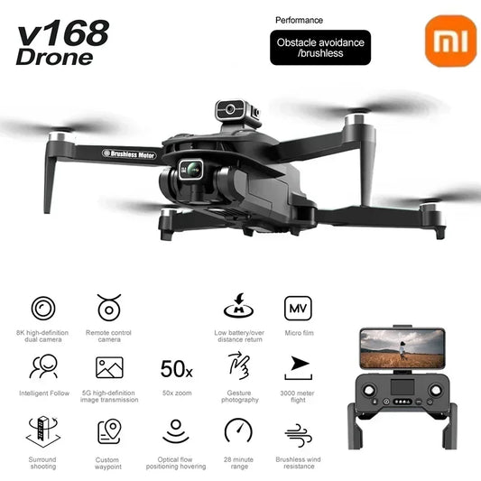 Per XIAOMI Original V168 GPS Drone Professional 8K HD Fotografia Aerea Doppia Fotocamera Omnidirezionale Evitamento Ostacoli Dron giocattolo