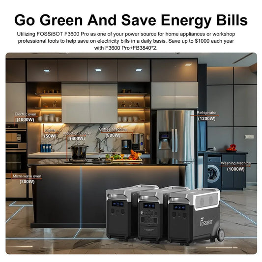 FOSSiBOT F3600 Pro Centrale Elettrica Portatile, Batteria LiFePO4 da 3840Wh, Espandibile Fino a 11,52kwh, Uscita CA 3600 W, Ingresso Solare da 2000W, Power Station per Domestico, Campeggio, Viaggio