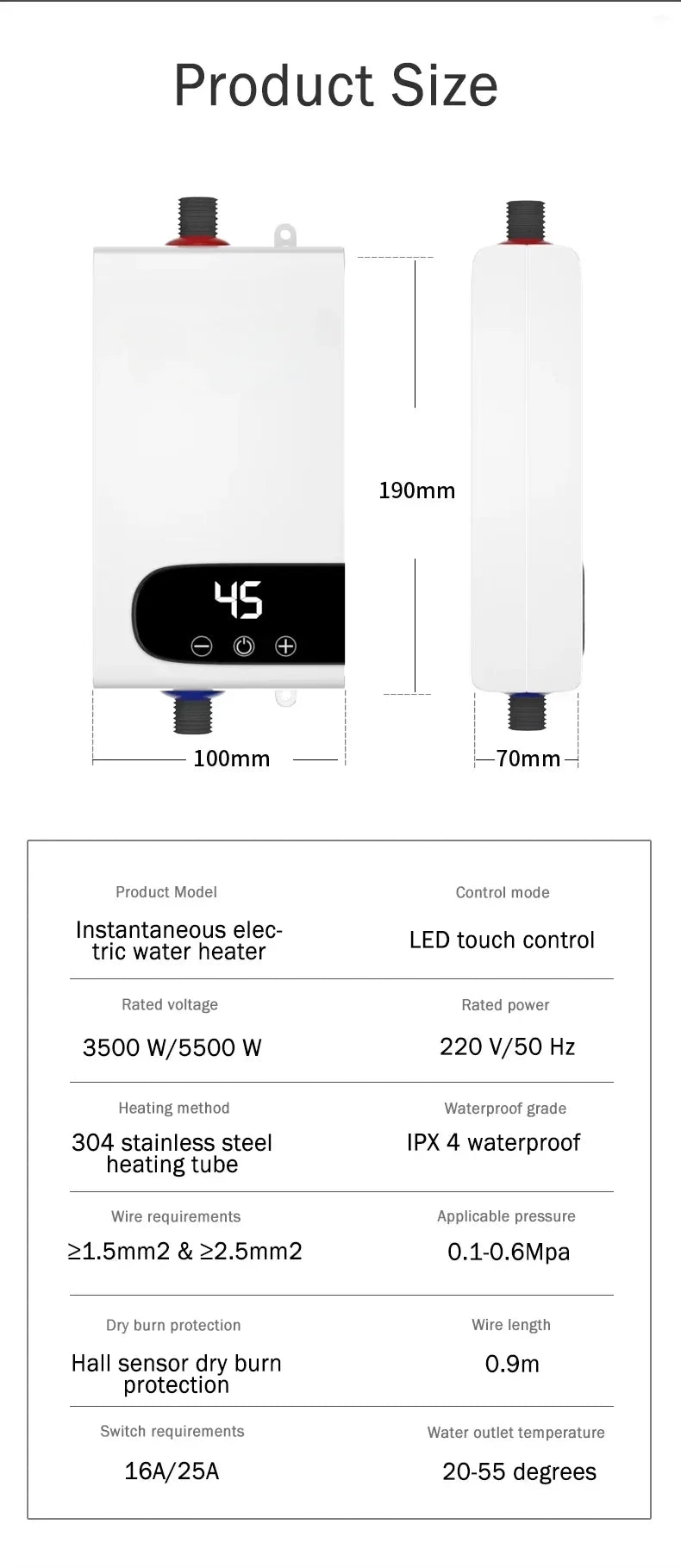 Scaldabagno istantaneo da 5,5K W, nuovo di zecca, scaldabagno istantaneo senza serbatoio, rubinetto istantaneo, rubinetto per cucina, scaldabagno LED digitale