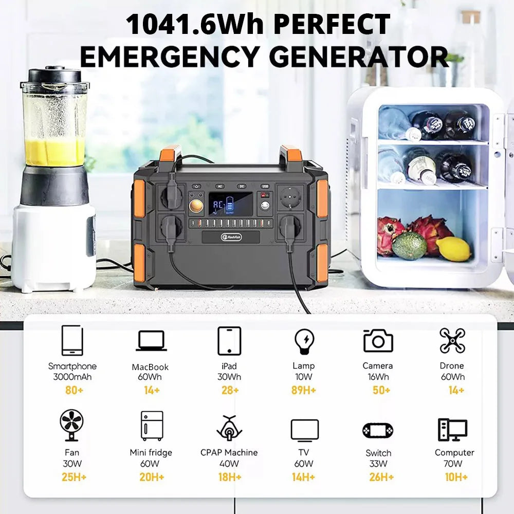 Flashfish F132 1000w centrale elettrica portatile, 1041.6Wh/327600mAh LiFePo4 batteria solare generatore, uscita CA 230 V, 19 uscite