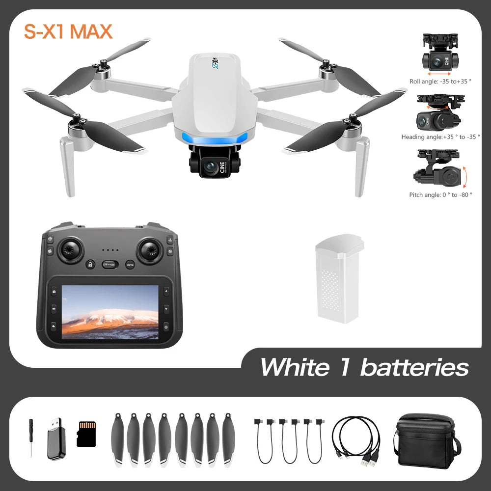 S-X1 Nuovo drone con schermo a 3 assi anti-shake Gimbal 4K Aerial Brushless Drones RC Quadcopter 5G GPS 8K HD Telecamere EIS Mini Dron