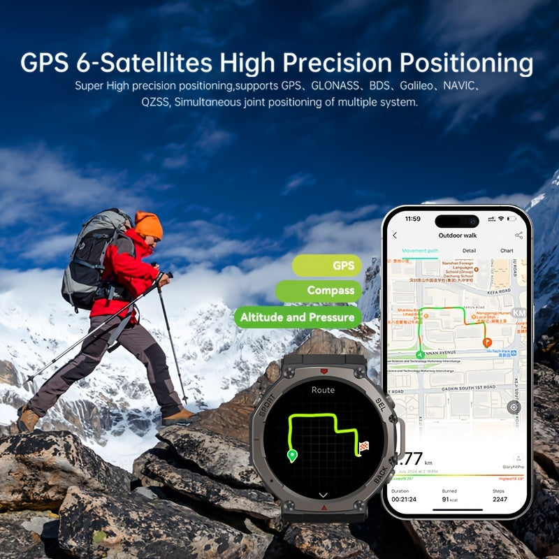 Ciberer Smart Watch Answer/Make Calls, GPS integrato, 3.63cm AMOLED Display, 5 ATM, Bussola, Altitudine, Pressione, 200+ Cloud Dials, Wireless, Ricarica USB, Lega e Silicone, Batteria al litio 500mAh, Altitude Tracker, Com