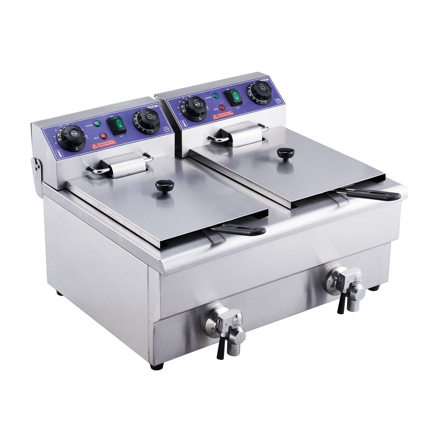 VEVOR Commercial Electric Deep Fryer w/Dual Tanks 12L 3000W Stainless Steel Countertop Fryer for Fried Chicken French Fries