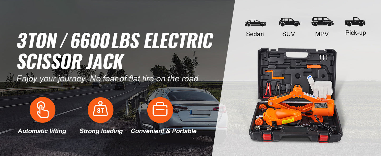 Jack per auto elettrica SucceBuy da 3 tonnellate con chiave a percussione elettrica, sollevamento portatile da 12 V per SUV e cambio pneumatici per camion