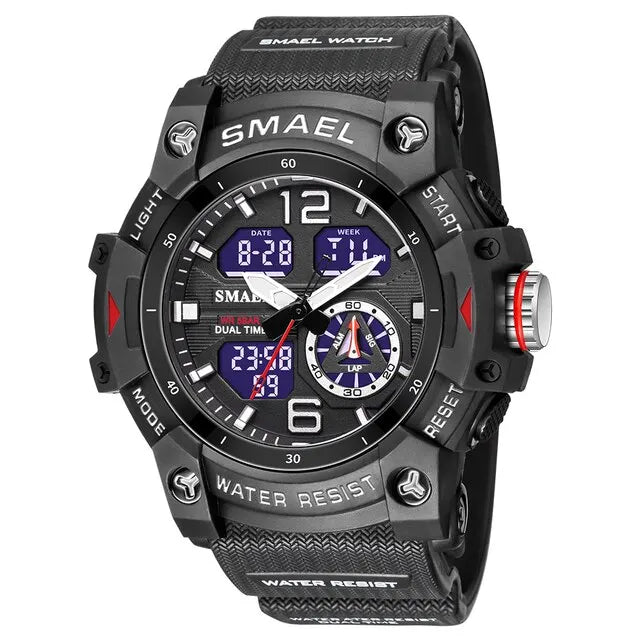SMAEL  Sport Watch Orologio da polso militare per gli uomini Allarme cronometro LED digitale luce posteriore Dual Time Display impermeabile Watch Men 8007