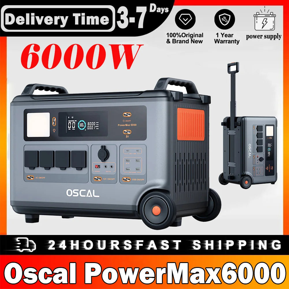 Oscal PowerMax 6000, stazione di alimentazione robusta da 6000 W, batteria LiFePO4