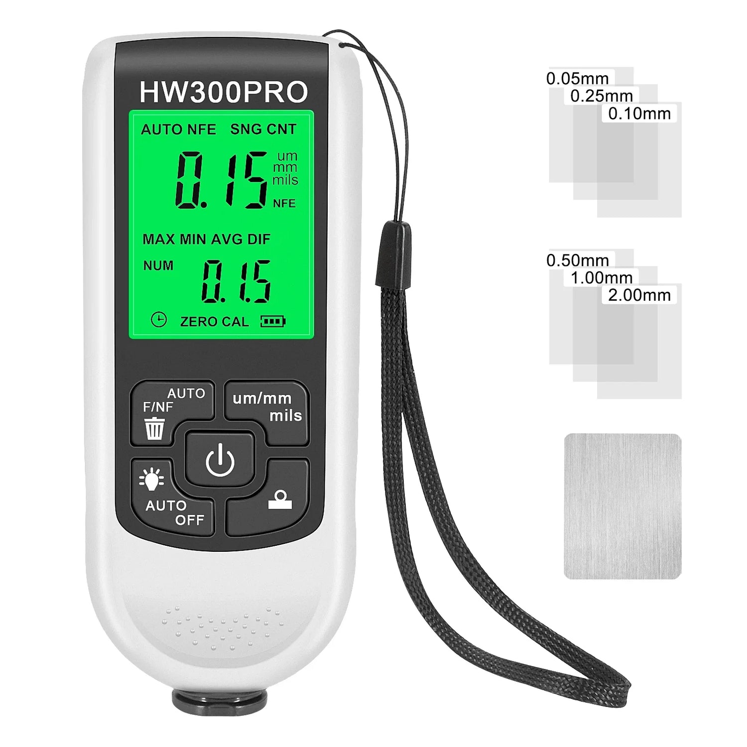 Calibro di spessore per auto Digital Backlight LCD Meter Car Thickness Paint Coating Metro Strumento di misura in metallo 0-2000um HW-300PRO