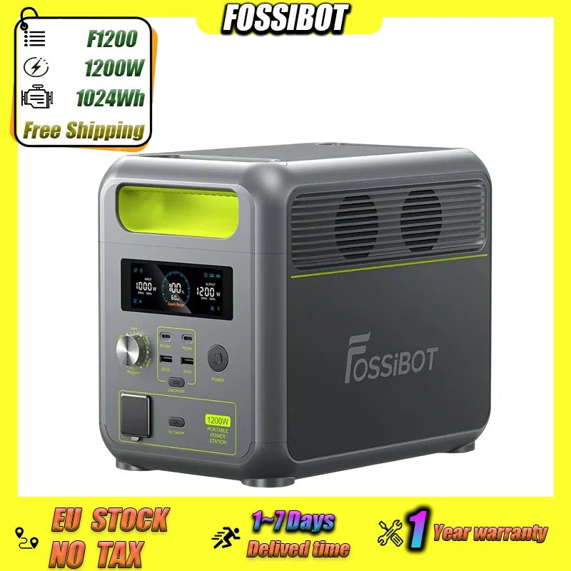 Centrale elettrica portatile leggera Fossibot F1200, batteria LiFePO4 da 1024 Wh, generatore solare da 1200 W, backup domestico, campeggio all'aperto, alimentazione mobile