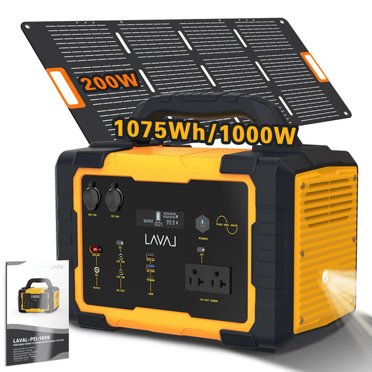 Centrale elettrica portatile con pannello solare, generatore solare da 293 Wh-1075 Wh con uscita USB-C PD da 60 W, uscita CA a onda sinusoidale pura da 110 V, torcia elettrica, batteria LiFePO4