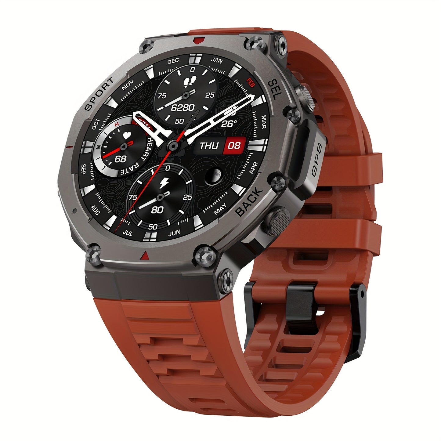 Ciberer Smart Watch Answer/Make Calls, GPS integrato, 3.63cm AMOLED Display, 5 ATM, Bussola, Altitudine, Pressione, 200+ Cloud Dials, Wireless, Ricarica USB, Lega e Silicone, Batteria al litio 500mAh, Altitude Tracker, Com