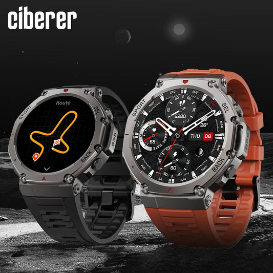 Ciberer Smart Watch Answer/Make Calls, GPS integrato, 3.63cm AMOLED Display, 5 ATM, Bussola, Altitudine, Pressione, 200+ Cloud Dials, Wireless, Ricarica USB, Lega e Silicone, Batteria al litio 500mAh, Altitude Tracker, Com
