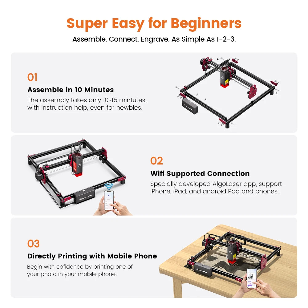 ALGO Laser Engraving Cutting Machine CNC Roller Rotary DIY Printer Graving Tool Powerful Woodworking Metal Wood Leather Acrylic