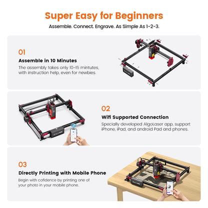 ALGO Laser Engraving Cutting Machine CNC Roller Rotary DIY Printer Graving Tool Powerful Woodworking Metal Wood Leather Acrylic