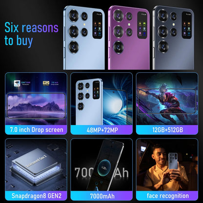 New Smartphone Ultra  7.0 inch, 16GB+1TB, Global Edition, 7000mAh, 4G/5G Networks, 48MP+72MP, Android 13 Fast Shipping