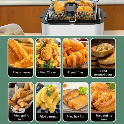 1000W 2.5L Electric Deep Fryer French fry Machine Oven Oil Hot Pot Fried Chicken Grill Adjustable Thermostat Kitchen Cooking