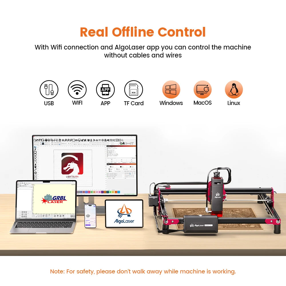 ALGO Laser Engraving Cutting Machine CNC Roller Rotary DIY Printer Graving Tool Powerful Woodworking Metal Wood Leather Acrylic