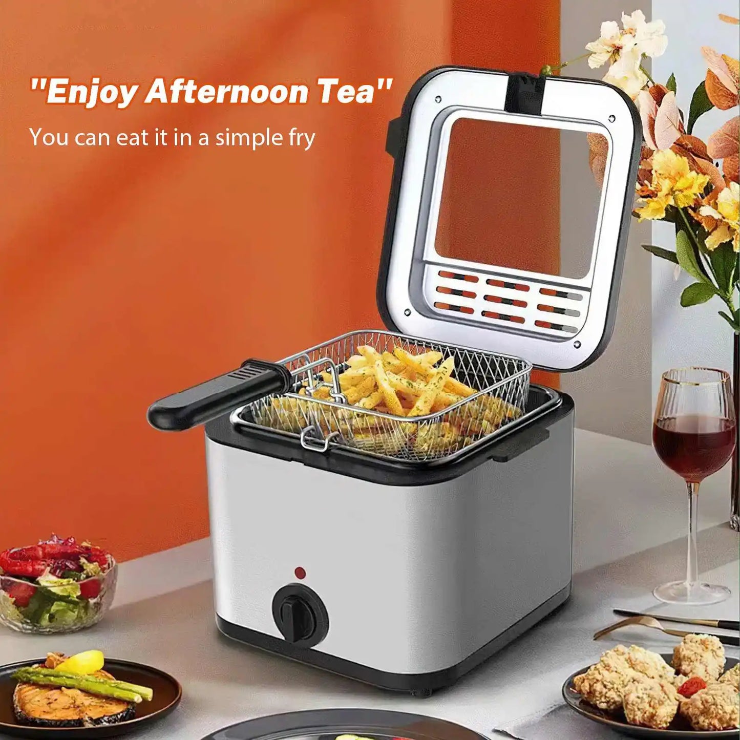 1000W 2.5L Electric Deep Fryer French fry Machine Oven Oil Hot Pot Fried Chicken Grill Adjustable Thermostat Kitchen Cooking