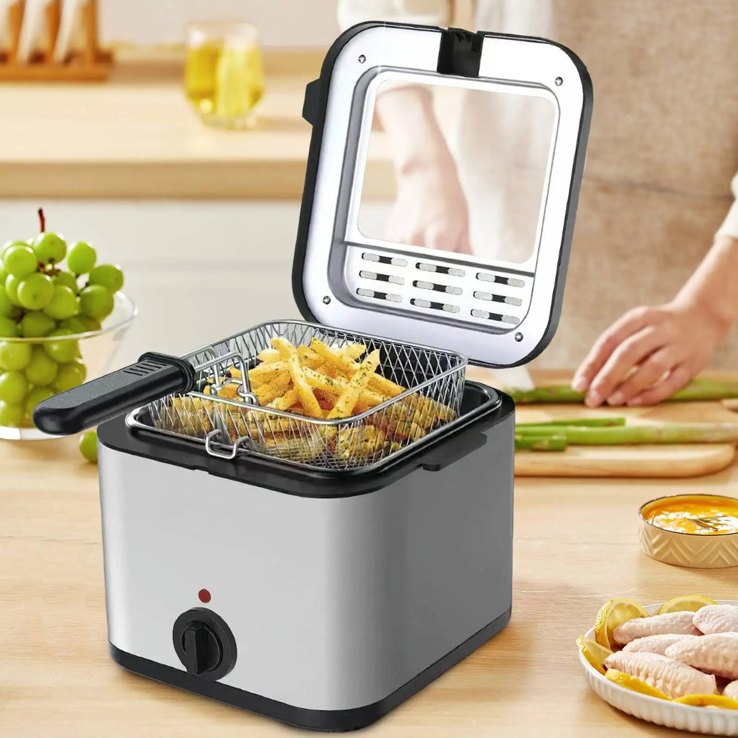 1000W 2.5L Electric Deep Fryer French fry Machine Oven Oil Hot Pot Fried Chicken Grill Adjustable Thermostat Kitchen Cooking