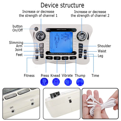 Electronic Pulse Massager Tens Ems Macchina per il massaggio del muscolo elettrico del nervo stimolatore Agopuntura Fat Burner Sollievo dal dolore