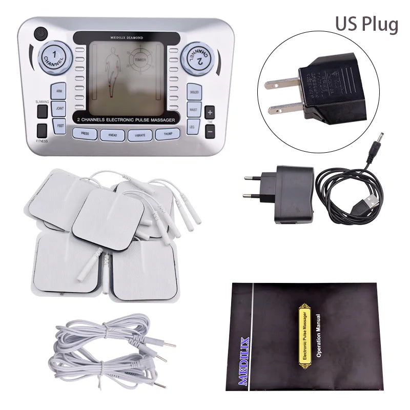 Electronic Pulse Massager Tens Ems Macchina per il massaggio del muscolo elettrico del nervo stimolatore Agopuntura Fat Burner Sollievo dal dolore