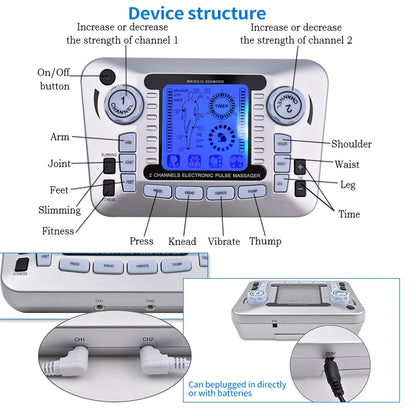 Electronic Pulse Massager Tens Ems Macchina per il massaggio del muscolo elettrico del nervo stimolatore Agopuntura Fat Burner Sollievo dal dolore