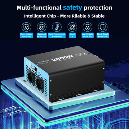 Convertitore voltmetro per auto LCD con presa UE da 2000 W, potenza continua, onda sinusoidale pura, potenza di picco, 4000 W CC 12 V a CA 230 V 50 Hz