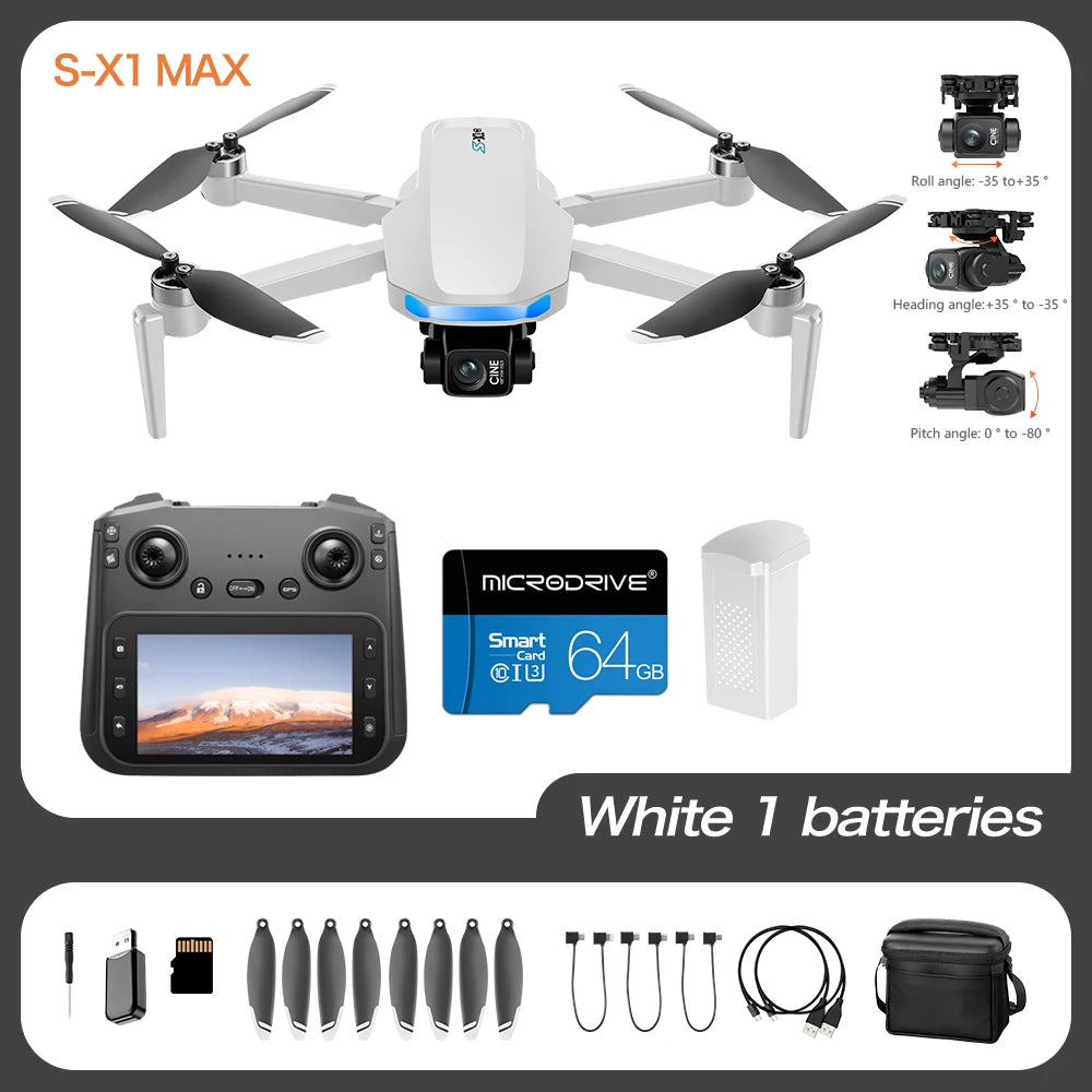 S-X1 Nuovo drone con schermo a 3 assi anti-shake Gimbal 4K Aerial Brushless Drones RC Quadcopter 5G GPS 8K HD Telecamere EIS Mini Dron