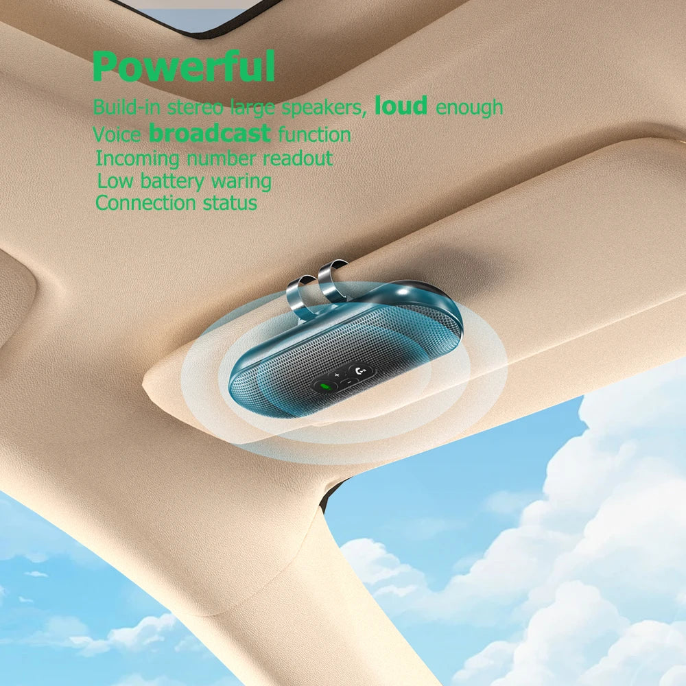 Kit Bluetooth 5.4 per auto vivavoce 6W, vivavoce solare, altoparlante, lettore MP3, ricevitore musicale wireless con assistente vocale