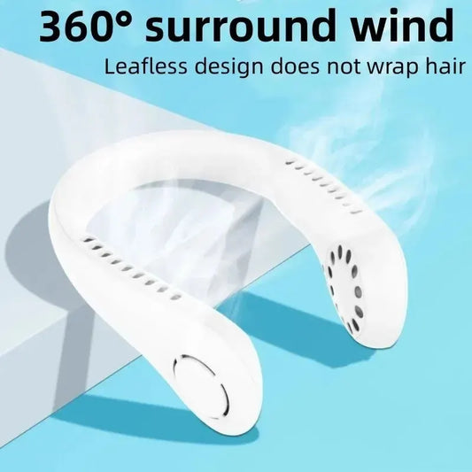Ventilatore portatile da appendere al collo raffreddato ad aria per mini casa estiva, per sport all'aria aperta, corsa, viaggi senza lame, cinturino da collo USB indossabile