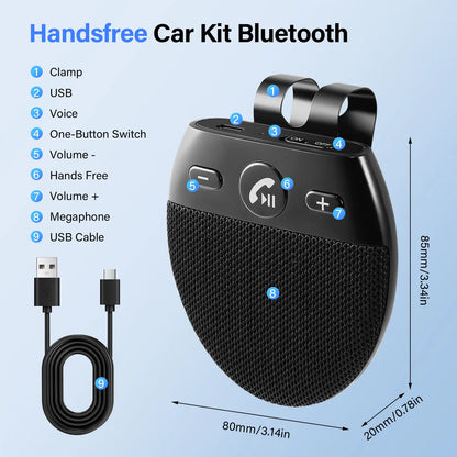 Kit vivavoce per auto BT 5.0 per veicoli wireless, vivavoce per auto Bluetooth, accensione automatica, connessione, supporto per due telefoni cellulari